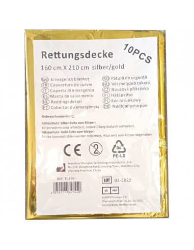 Räddningsfilt Universal 160x210cm 10 st förpackning