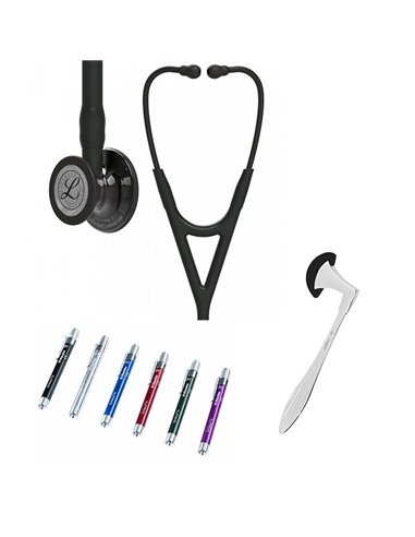 Littmann Cardiology IV Studentbox 6232 Błyszcząca dymna głowa, Czarna tuba, Czarna beczka i czarna opaska